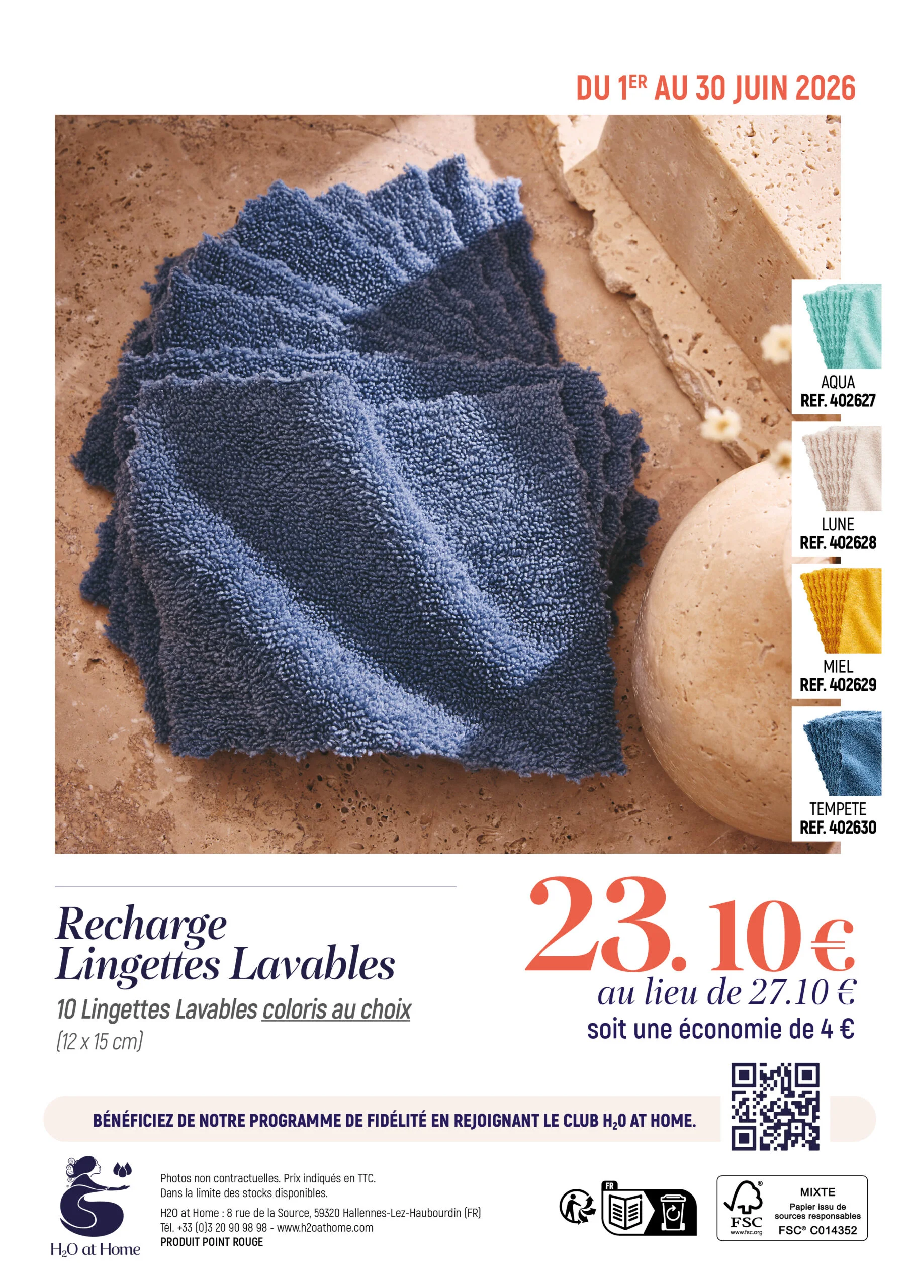 Recharge lingettes lavables H2O at Home